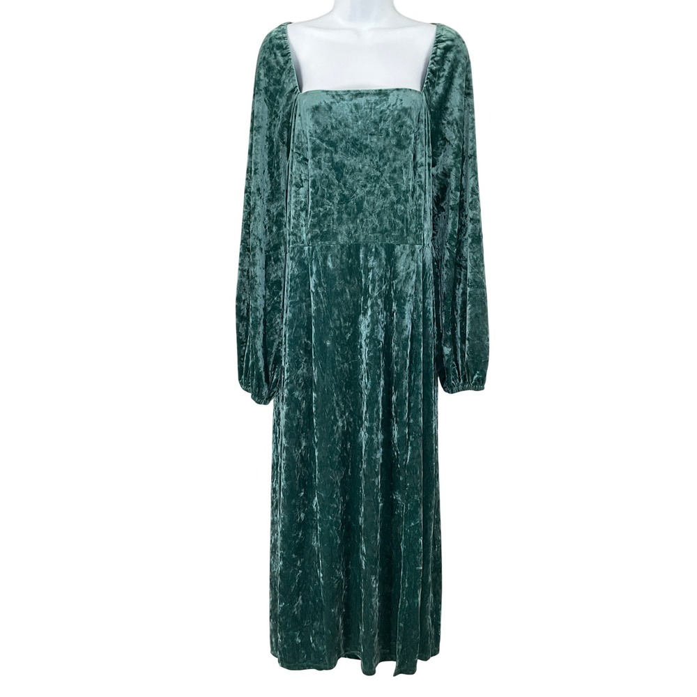 Ava & Viv Teal Crushed Velvet Whimsigoth Maxi Dress Sz 2X Romantic Date Night